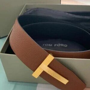 Tom Ford Brown Leather Belt - 100cm with Gold Buckle & Original Box